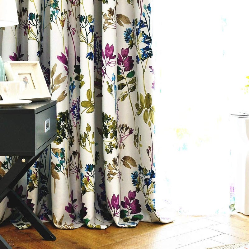 MYRU 1 Pair Purple Blue Flower Curtains for Living Room,Room Darkening Window Drapes for Bedroom (2 x 39x84 Inch) - Image 1
